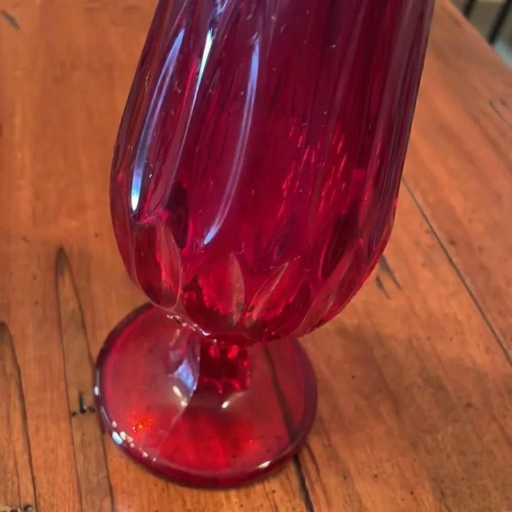 Vintage Fenton Ruby Thumbprint Swung Glass Vase